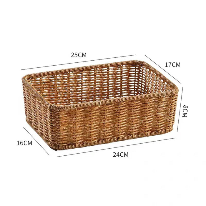 Woven Storage Basket Decorative Simple Bread Basket for Books Cosmetics Toys 24cmx16cmx8cm