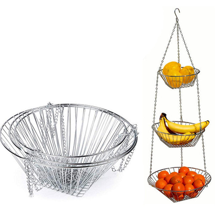 3 Tier Fruit Hanging Basket Removable for Bathroom Kitchen Cleaning Supplies