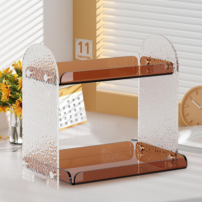 Desktop Organizer Shelf Modern Bookshelf for Dresser Top Bedroom Living Room Stone Pattern