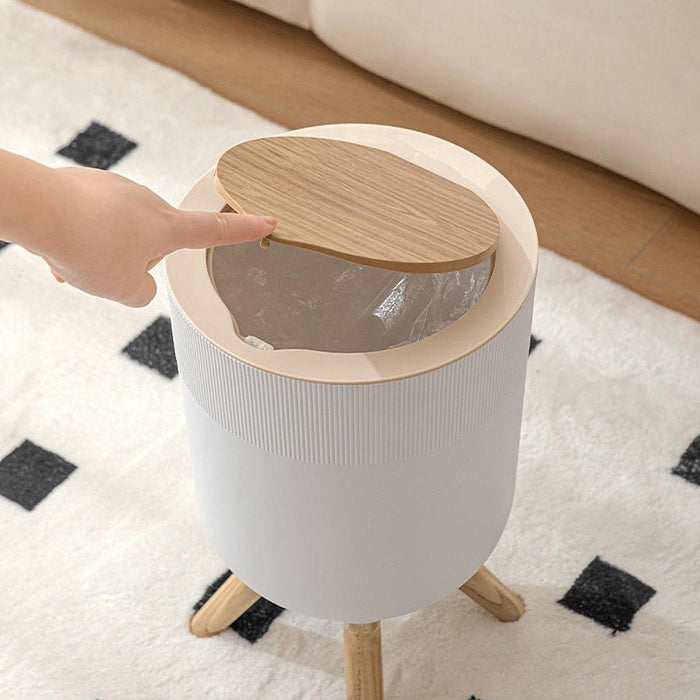 Trash Can with Lid Small Modern Household Paper Basket High Foot Garbage Can White