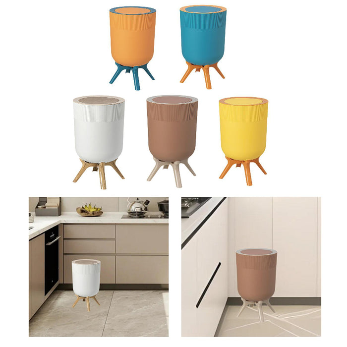 Trash Can with Lid Small Modern Household Paper Basket High Foot Garbage Can White