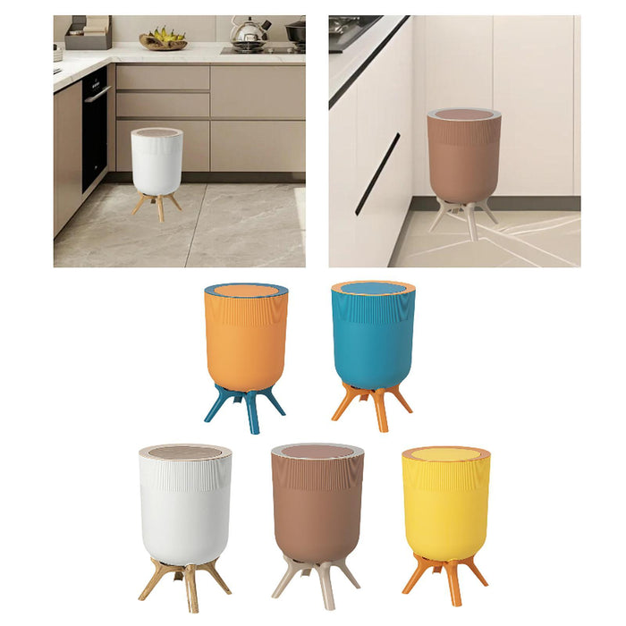 Trash Can with Lid Small Modern Household Paper Basket High Foot Garbage Can White