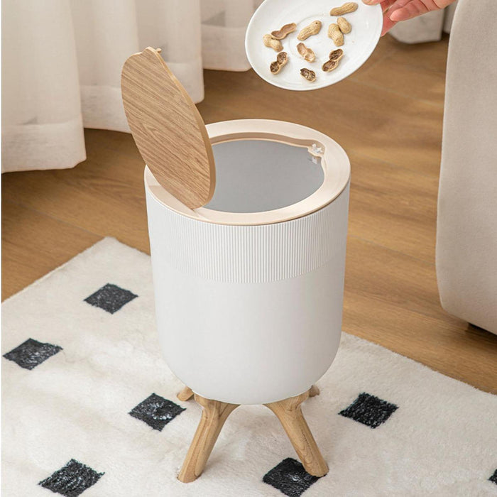 Trash Can with Lid Small Modern Household Paper Basket High Foot Garbage Can White