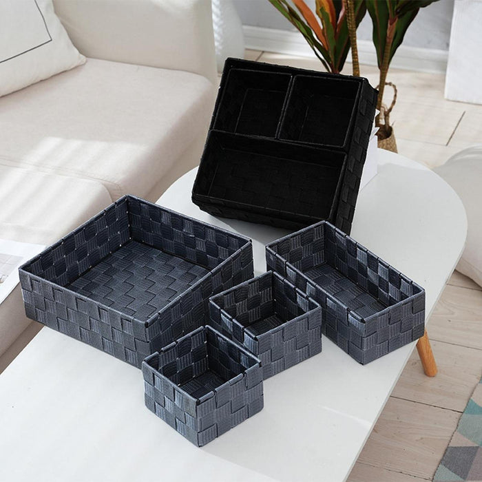 4Pcs Storage Woven Baskets for Organizing Cosmetics for Closet Dresser Shelf Gray