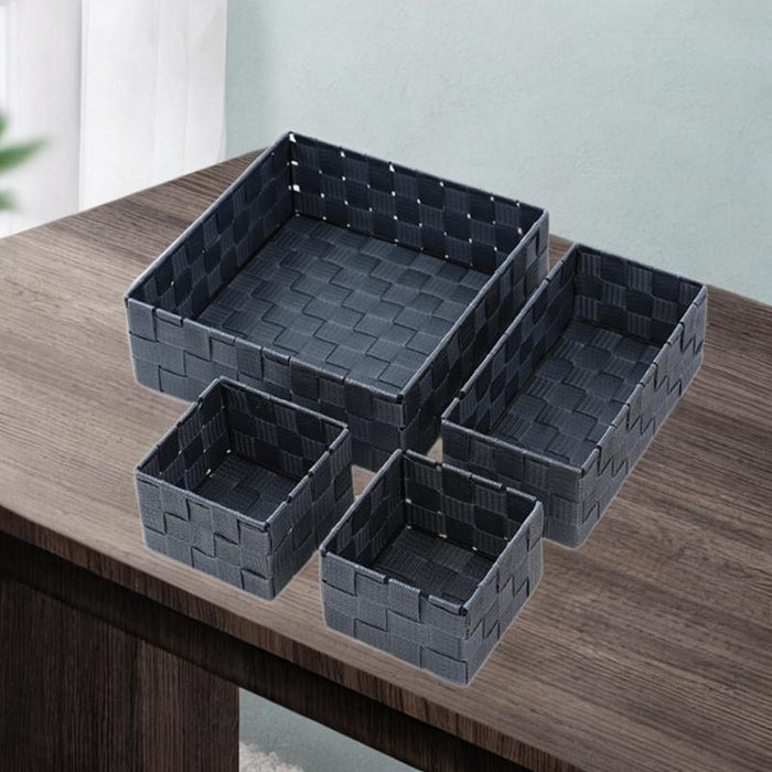 4Pcs Storage Woven Baskets for Organizing Cosmetics for Closet Dresser Shelf Gray