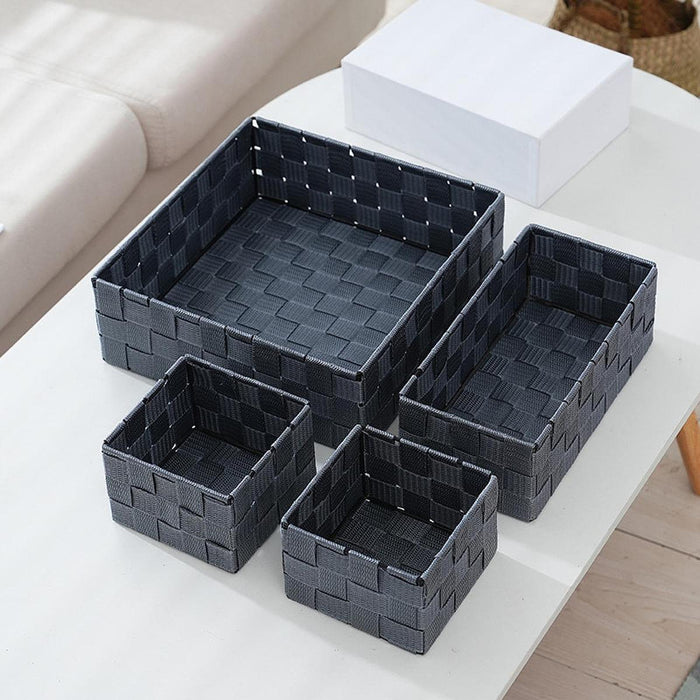 4Pcs Storage Woven Baskets for Organizing Cosmetics for Closet Dresser Shelf Gray