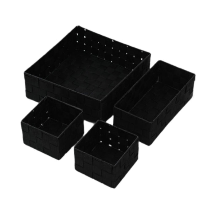 4Pcs Storage Woven Baskets for Organizing Cosmetics for Closet Dresser Shelf Black