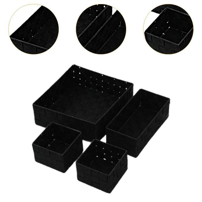 4Pcs Storage Woven Baskets for Organizing Cosmetics for Closet Dresser Shelf Black