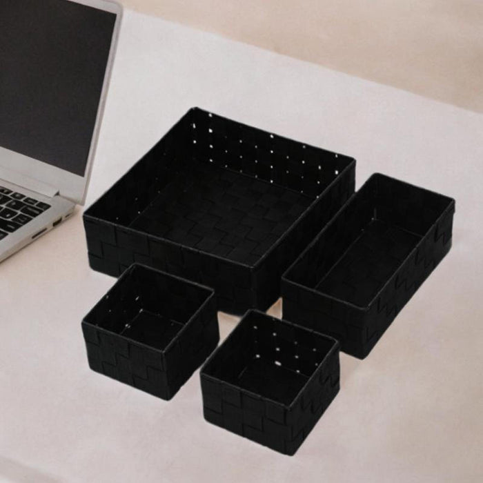 4Pcs Storage Woven Baskets for Organizing Cosmetics for Closet Dresser Shelf Black