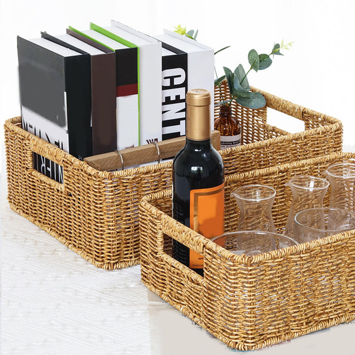 Sundries Storage Basket Imitation Rattan Basket for Table Kitchen Countertop 36cmx26cmx12cm