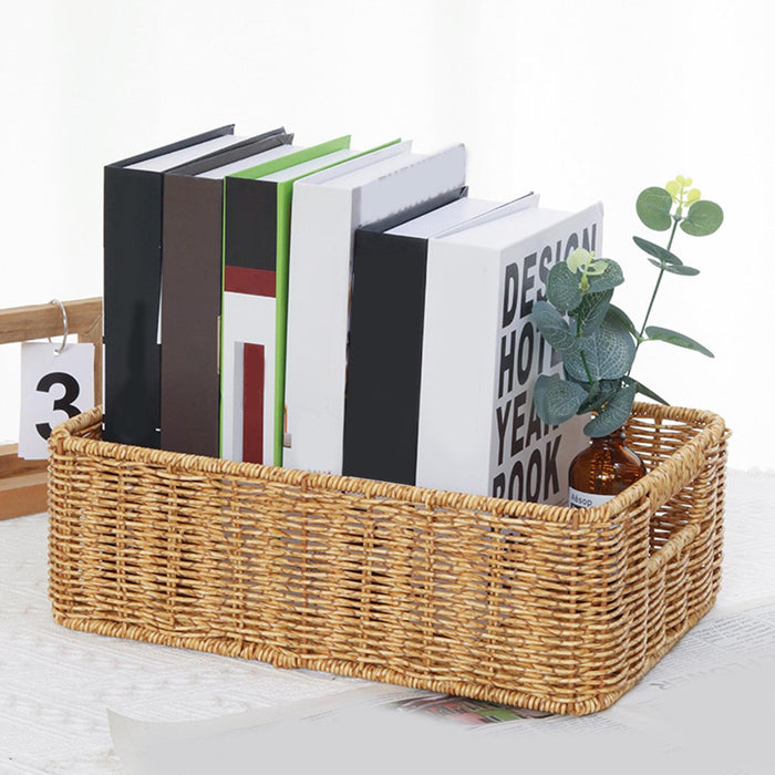 Sundries Storage Basket Imitation Rattan Basket for Table Kitchen Countertop 36cmx26cmx12cm