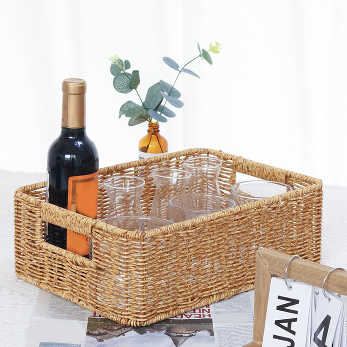 Sundries Storage Basket Imitation Rattan Basket for Table Kitchen Countertop 33cmx23cmx11cm