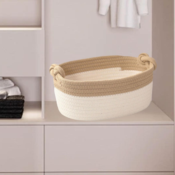 Cotton Rope Basket Desktop Sundries Storage Basket for Cosmetics Closet Desk Khaki