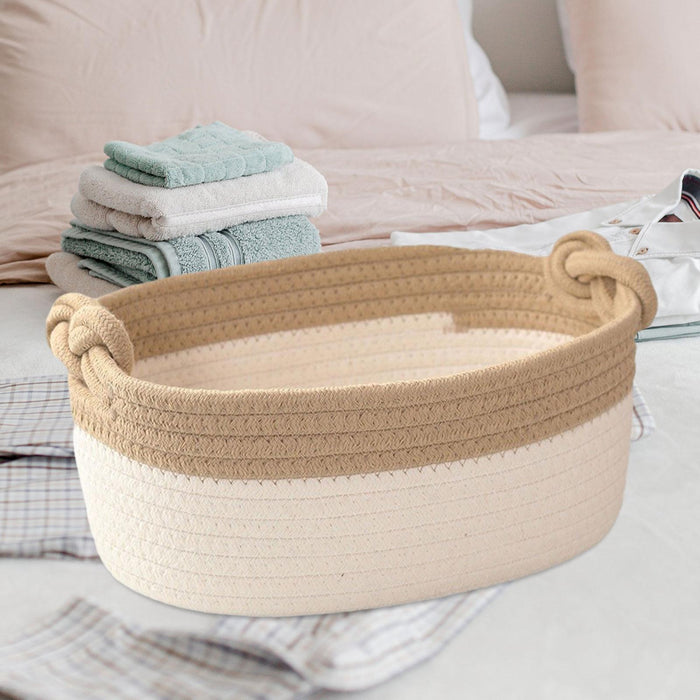 Cotton Rope Basket Desktop Sundries Storage Basket for Cosmetics Closet Desk Khaki