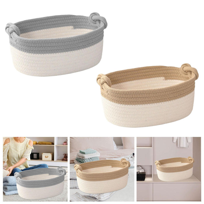 Cotton Rope Basket Bin Woven Basket for Cosmetics Towel Storage Baby Dog Toy Gray