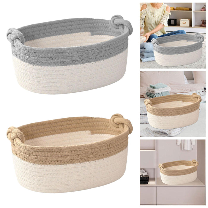 Cotton Rope Basket Bin Woven Basket for Cosmetics Towel Storage Baby Dog Toy Gray