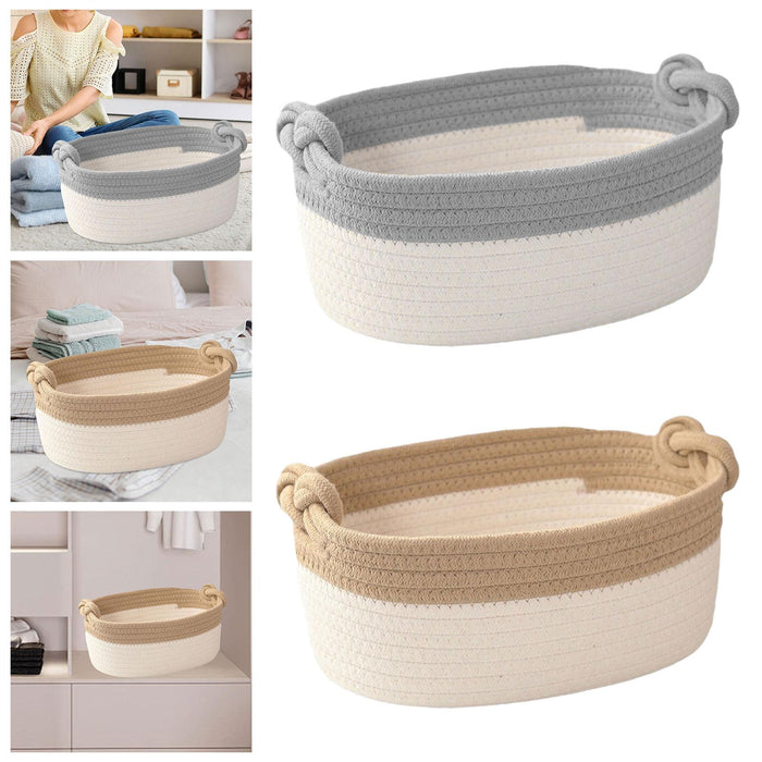 Cotton Rope Basket Bin Woven Basket for Cosmetics Towel Storage Baby Dog Toy Gray