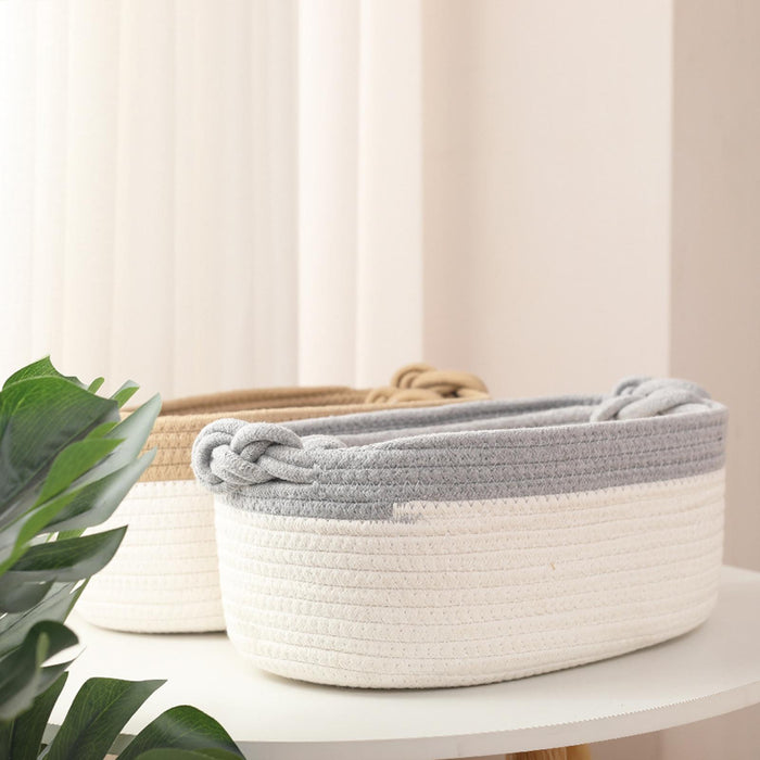 Cotton Rope Basket Bin Woven Basket for Cosmetics Towel Storage Baby Dog Toy Gray