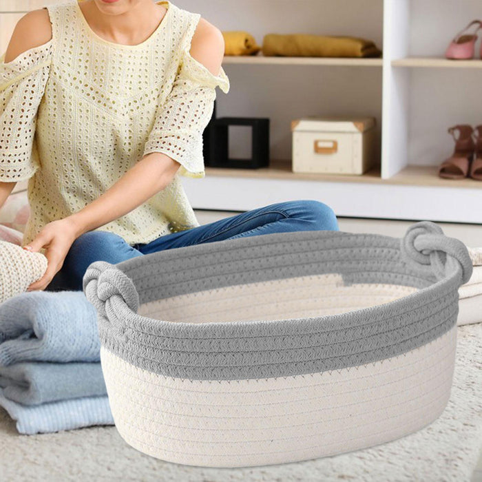 Cotton Rope Basket Bin Woven Basket for Cosmetics Towel Storage Baby Dog Toy Gray