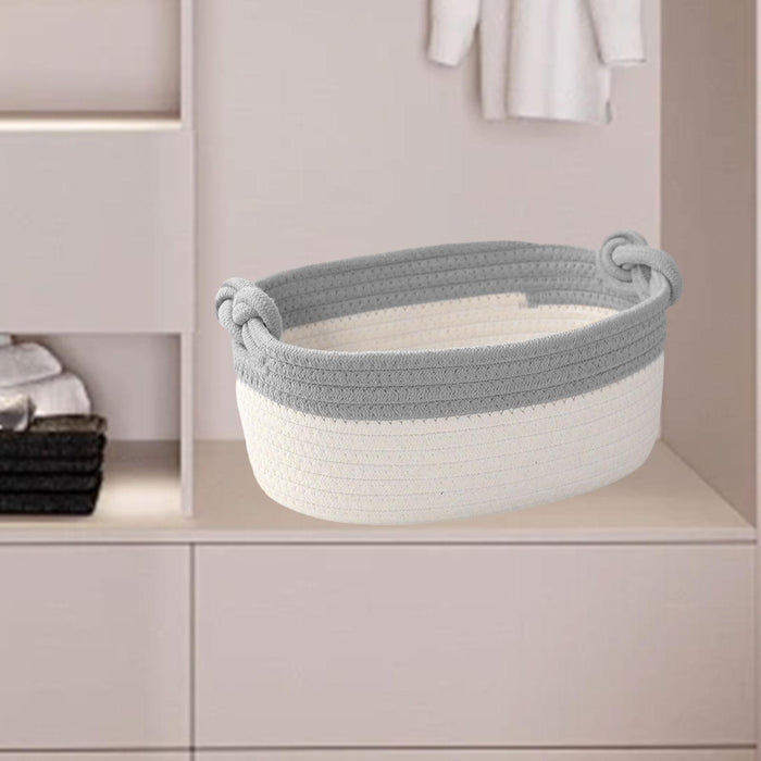 Cotton Rope Basket Bin Woven Basket for Cosmetics Towel Storage Baby Dog Toy Gray