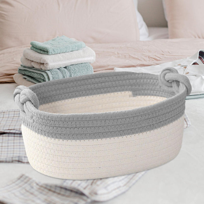 Cotton Rope Basket Bin Woven Basket for Cosmetics Towel Storage Baby Dog Toy Gray