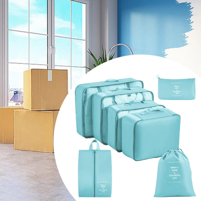 7x Packing Cubes Luggage Packing Organizers for Family Breaks Business Trips Light Blue