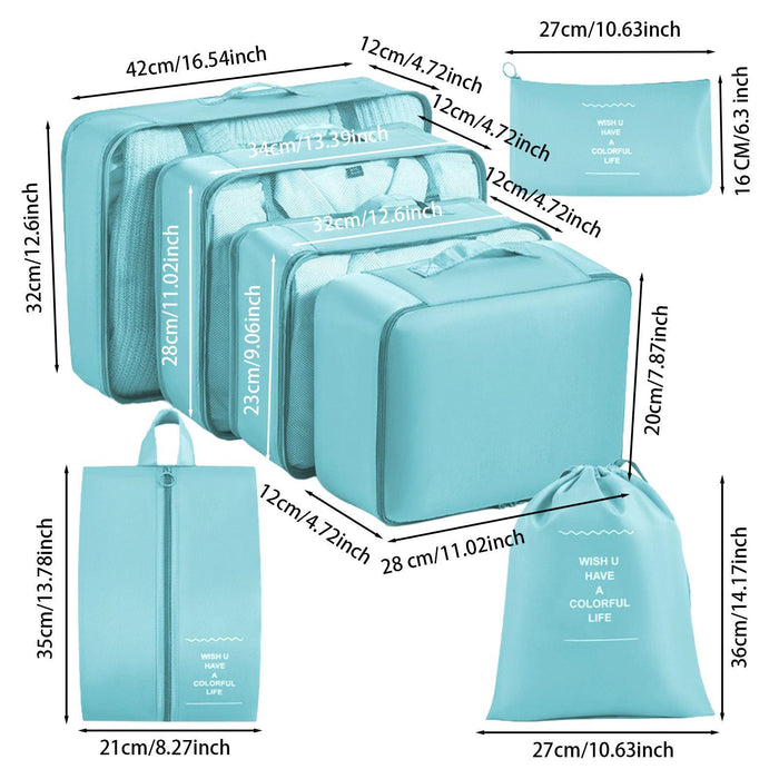 7x Packing Cubes Luggage Packing Organizers for Family Breaks Business Trips Light Blue