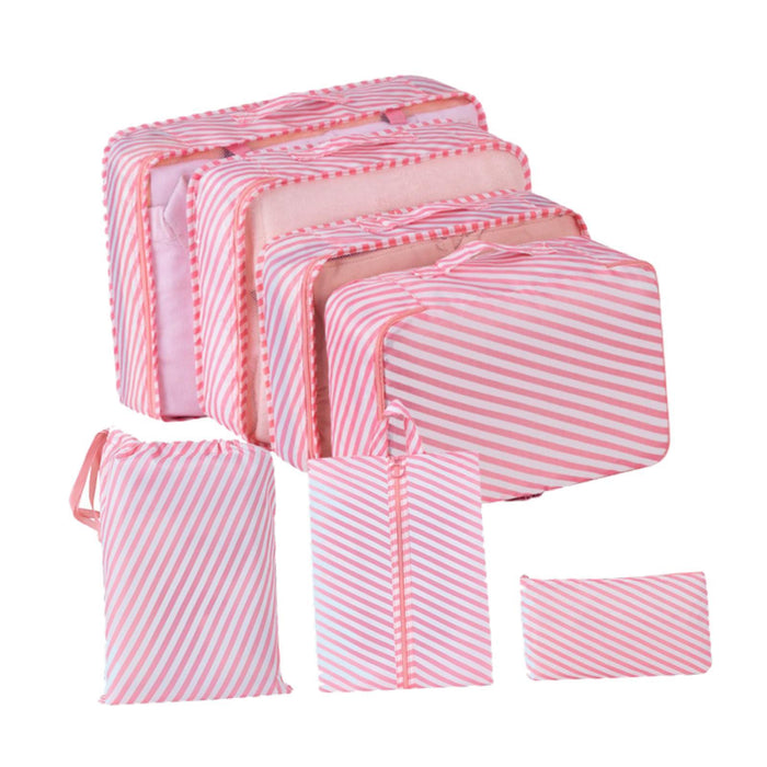 7x Packing Cubes Luggage Packing Organizers for Family Breaks Business Trips Pink Stripes