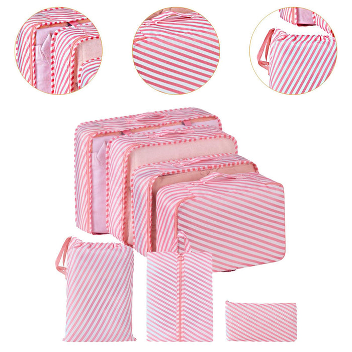 7x Packing Cubes Luggage Packing Organizers for Family Breaks Business Trips Pink Stripes