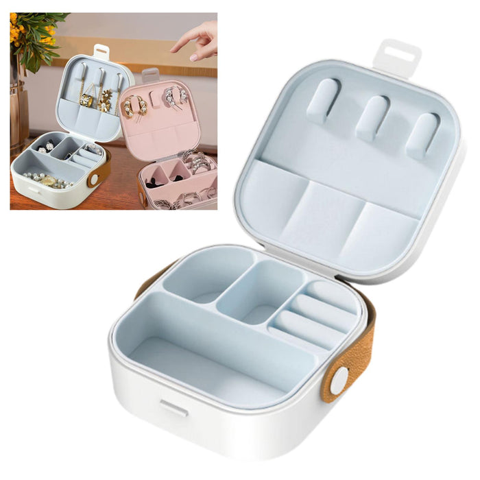 Jewelry Box Women Compact Trendy Jewellery Case for Bracelets Rings Holidays White