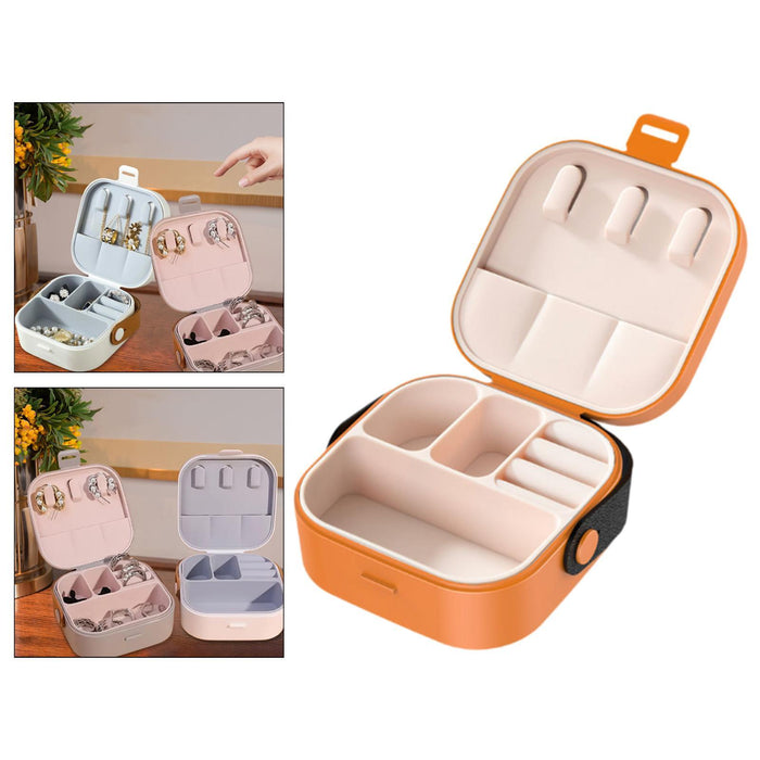 Jewelry Box Women Compact Trendy Jewellery Case for Bracelets Rings Holidays Orange