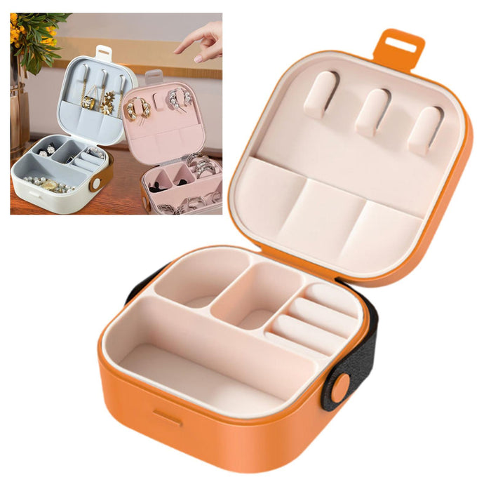 Jewelry Box Women Compact Trendy Jewellery Case for Bracelets Rings Holidays Orange