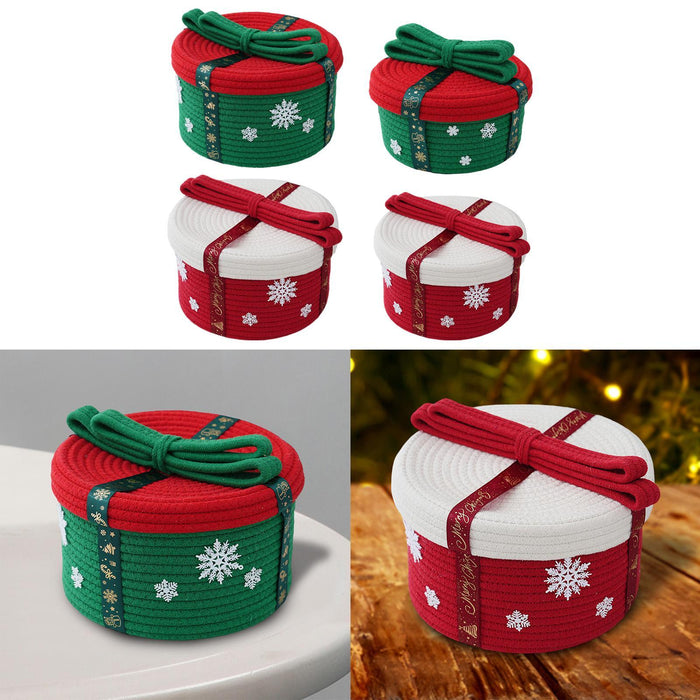 Christmas Basket Multipurpose Cute Cotton Rope Basket for Desk Bedside Table Green 25x16cm