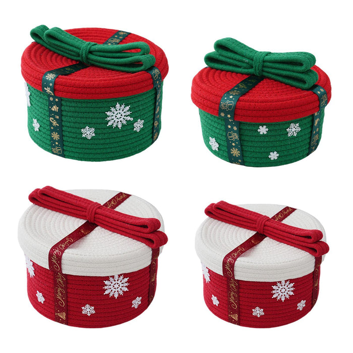 Christmas Basket Multipurpose Cute Cotton Rope Basket for Desk Bedside Table Green 25x16cm