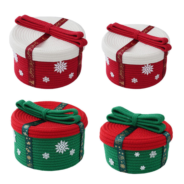 Christmas Basket Multipurpose Cute Cotton Rope Basket for Desk Bedside Table Green 25x16cm