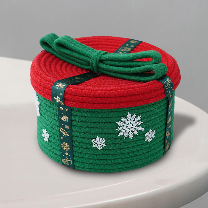 Christmas Basket Multipurpose Cute Cotton Rope Basket for Desk Bedside Table Green 25x16cm