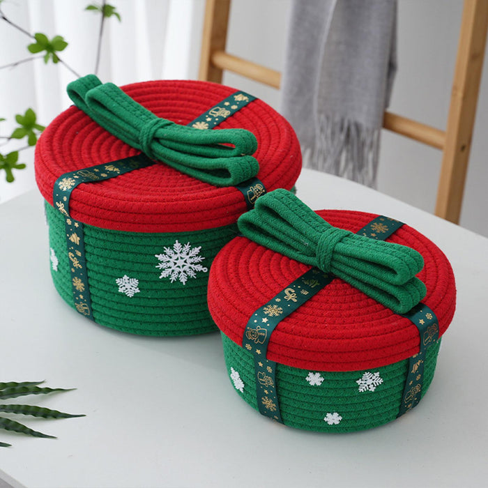 Christmas Basket Multipurpose Cute Cotton Rope Basket for Desk Bedside Table Green 25x16cm