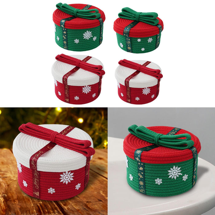 Christmas Basket Multipurpose Cute Cotton Rope Basket for Desk Bedside Table Green 25x16cm