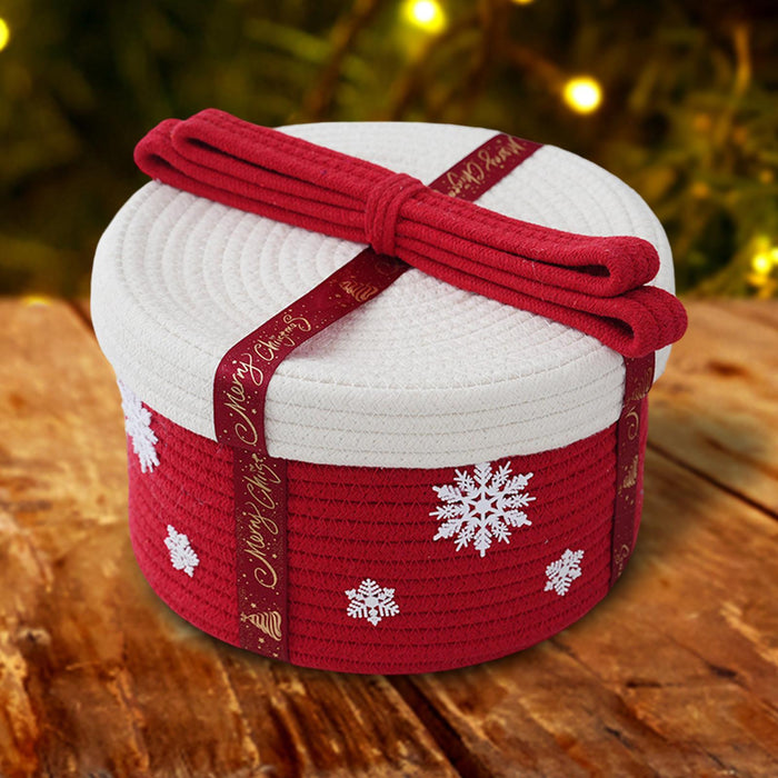 Christmas Basket Multipurpose Cute Cotton Rope Basket for Desk Bedside Table Red 25x16cm