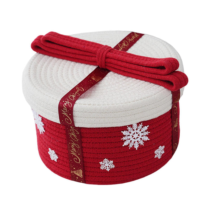 Christmas Basket Multipurpose Cute Cotton Rope Basket for Desk Bedside Table Red 22x12cm