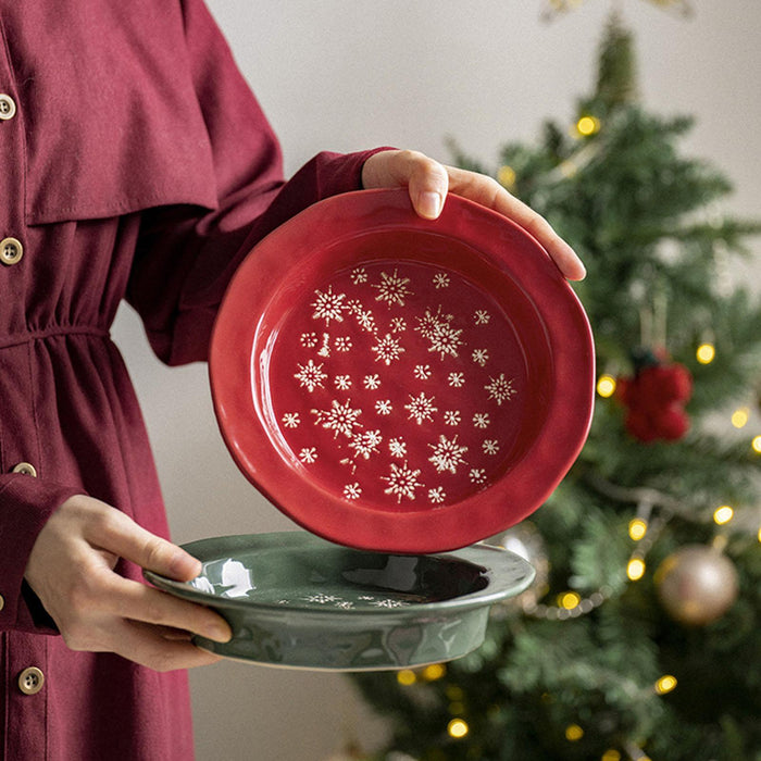 1PC Christmas Dinnerware Round Ceramic for Any Special Occasion Indoor Party Green Plate