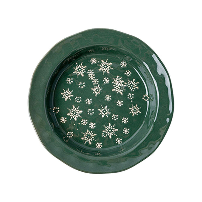 1PC Christmas Dinnerware Round Ceramic for Any Special Occasion Indoor Party Green Plate