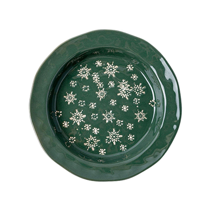 1PC Christmas Dinnerware Round Ceramic for Any Special Occasion Indoor Party Green Plate