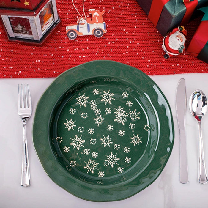 1PC Christmas Dinnerware Round Ceramic for Any Special Occasion Indoor Party Green Plate