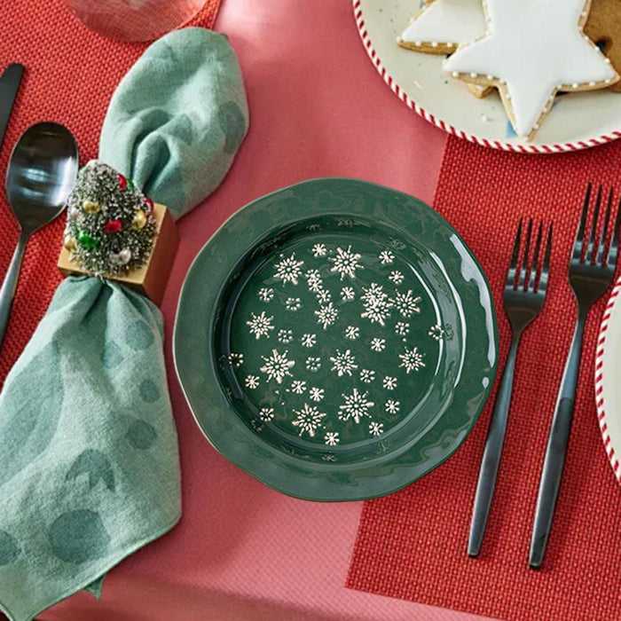 1PC Christmas Dinnerware Round Ceramic for Any Special Occasion Indoor Party Green Plate