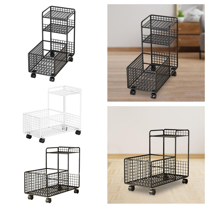 Under Desk Utility Cart Mobile Rolling Cart for Dressing Room Farmhouse Home Black Three Layer