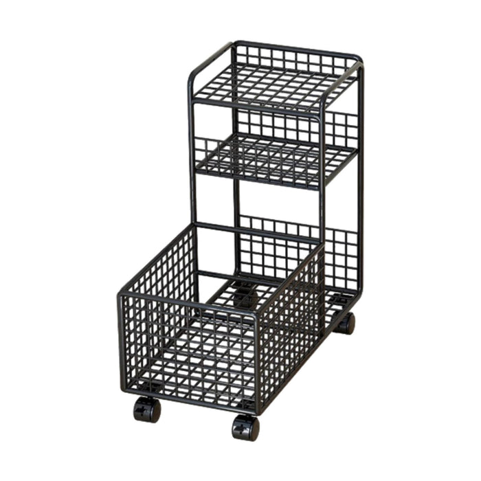 Under Desk Utility Cart Mobile Rolling Cart for Dressing Room Farmhouse Home Black Three Layer