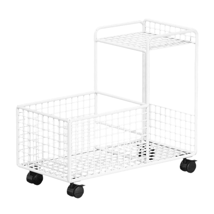 Under Desk Utility Cart Mobile Rolling Cart for Dressing Room Farmhouse Home White Double Layer