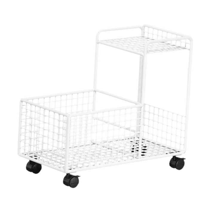 Under Desk Utility Cart Mobile Rolling Cart for Dressing Room Farmhouse Home White Double Layer