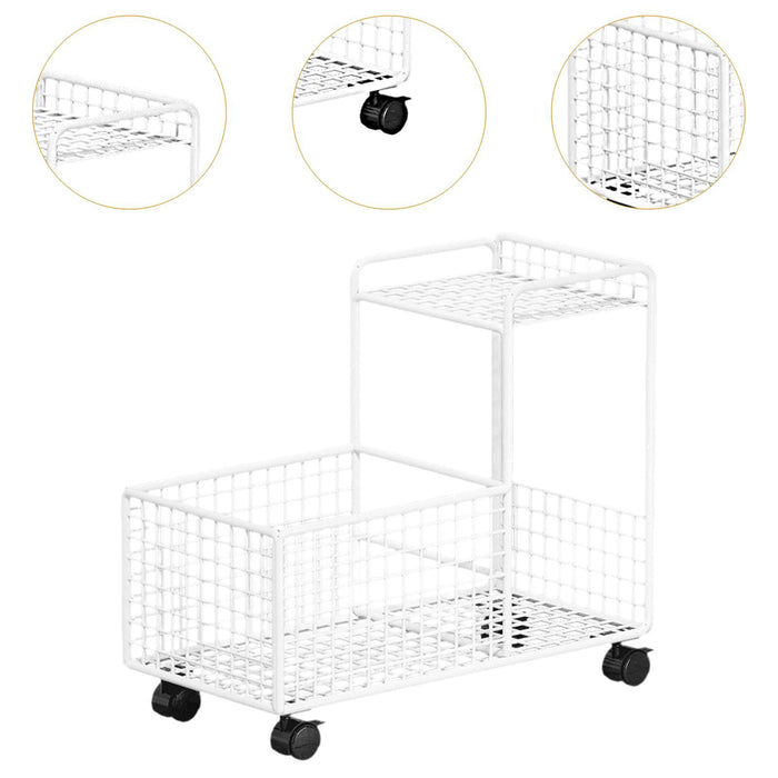 Under Desk Utility Cart Mobile Rolling Cart for Dressing Room Farmhouse Home White Double Layer